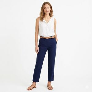 J. Crew Kallie Nautical Navy High-Rise Straight-Leg Ankle Pants Trousers SZ 8